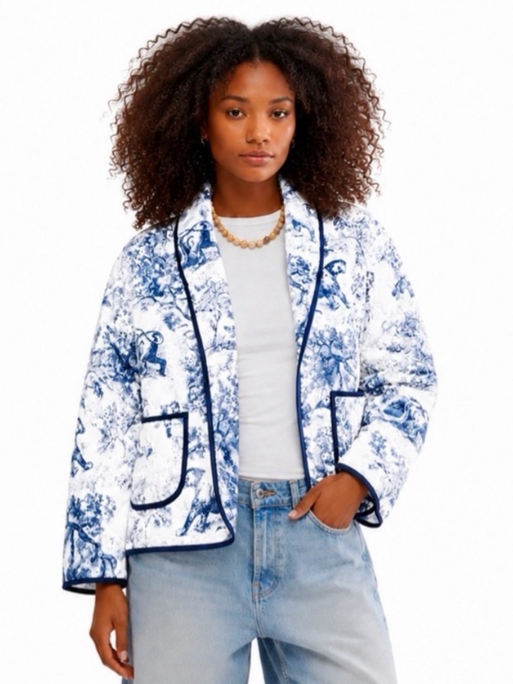 omoone
Blue Toile Safari Quilted
Jacket Padded Puffer Blue
Willow coat blazer